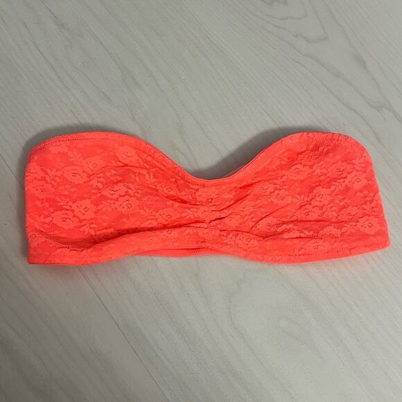 PINK Victoria’s Secret Neon Coral Bandeau Lace Bralette - Picture 3 of 5